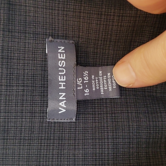 Van Heusen short sleeve button up dress shirt neck 16-16 1/2 charcoal is color - Picture 3 of 9